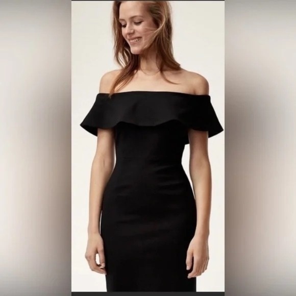 Aritzia Babaton DRESS  Ruslan Shoulder Midi Dress in Black Size 4 - Picture 2 of 10